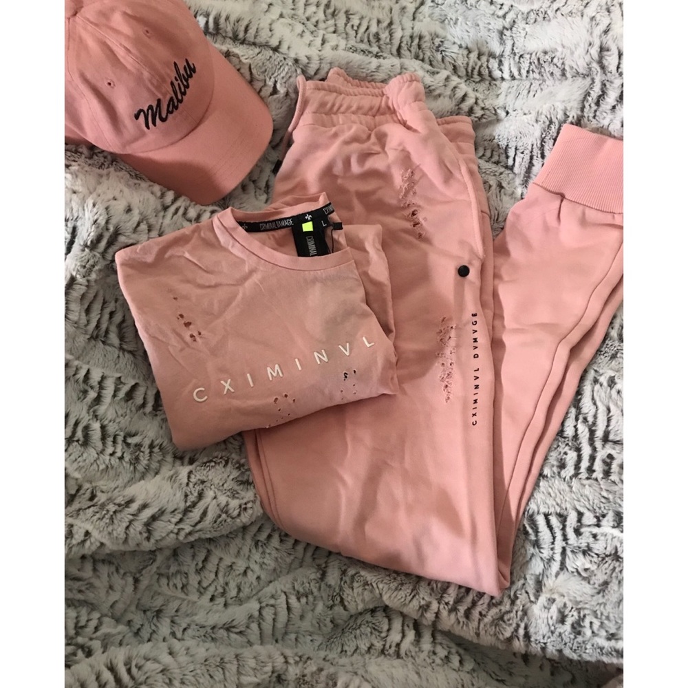 Unisex Criminal Damage jogger set- dusty rose